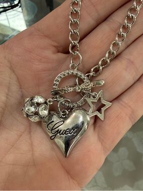 GUESS Silver-Tone Heart, Star & Crystal Charm Toggle Necklace outlet
